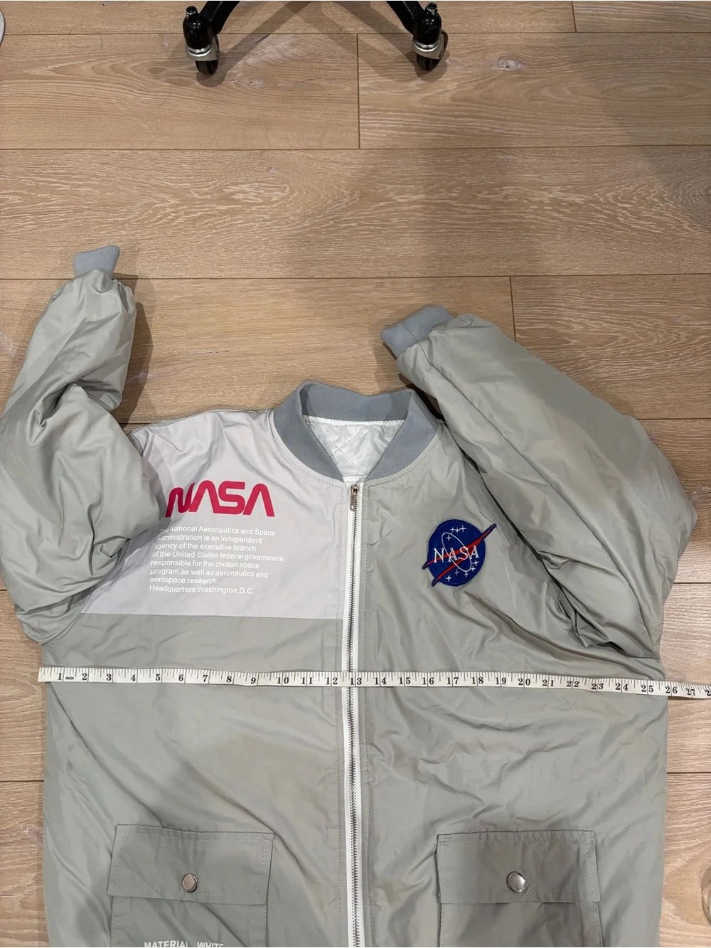 NASA Bomber Jacket Gray Unisex Adult Size XL